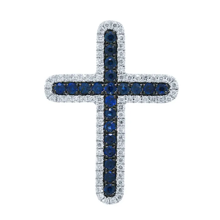 0.33ct Diamond & 0.59ct Blue Sapphire 14k White Gold Cross Necklace