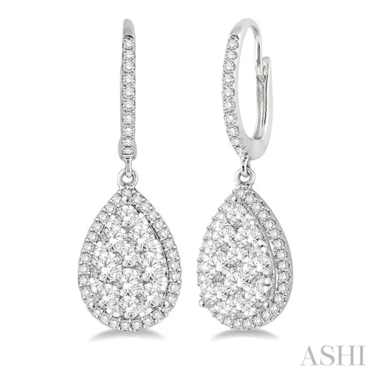 1 1/2 Ctw Pear Shape Diamond Lovebright Earrings in 14K White Gold