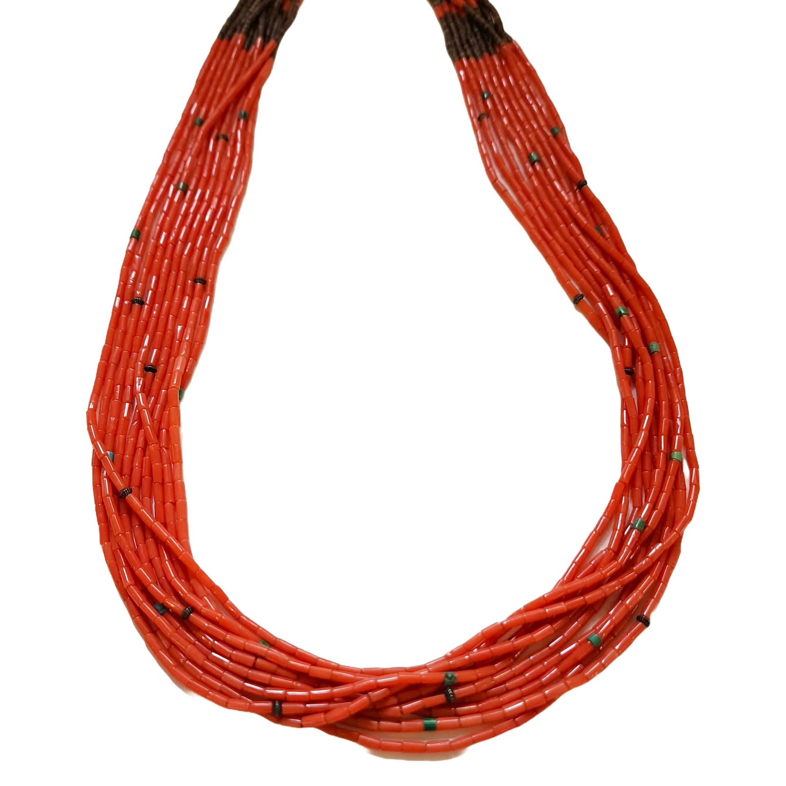 10 Strand Natural Red Coral Necklace - 27" Long