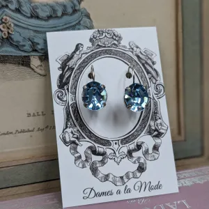 $10 Treats! Aqua Swarovski Crystal Earrings - Small Oval