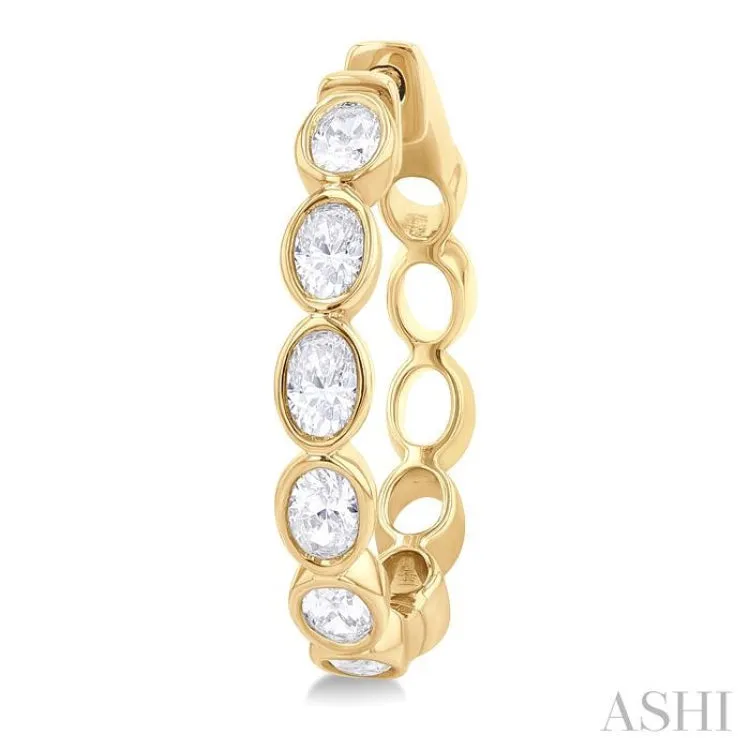 1.00 Ctw Bezel Set Oval Cut Diamond Fashion Hoop Earring in 14K Yellow Gold