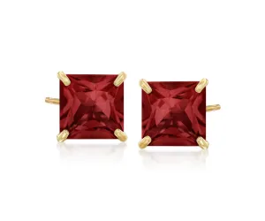 10k Yellow Gold Plated 1/2 Carat Square Created Garnet Sapphire Stud Earrings