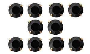 10k Yellow Gold Plated Created Black Sapphire 4 Carat Round Pack of Five Stud Earrings