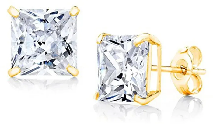 10k Yellow Gold Plated Created White Sapphire CZ 1/2 Carat Square Stud Earrings