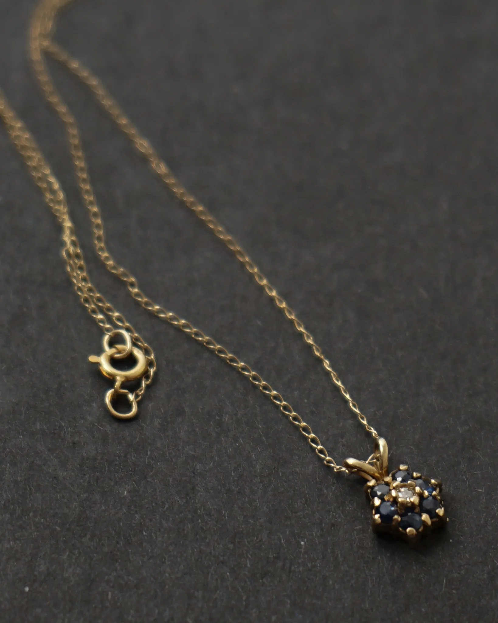 14k Gold Necklace w/ Sapphire x Diamond Flower Charm