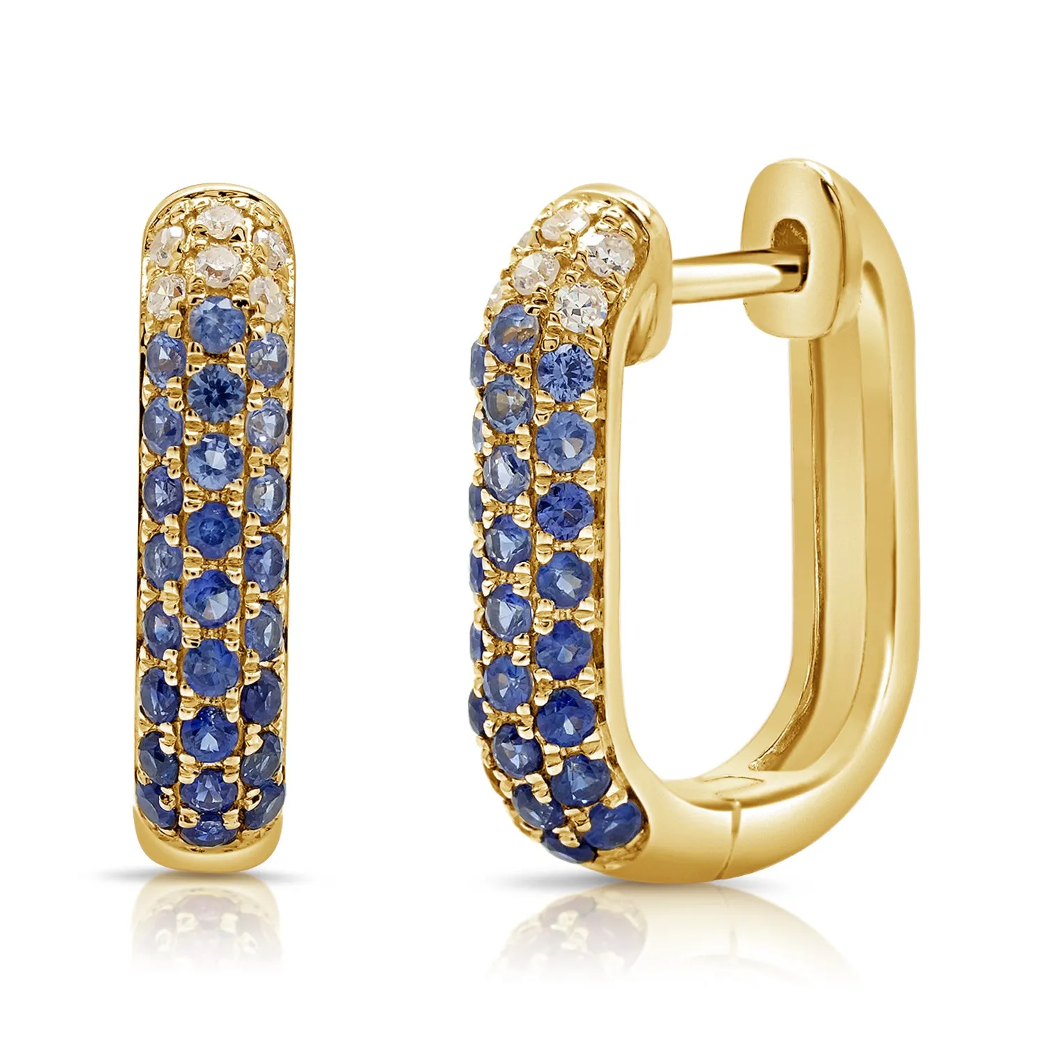 14K Gold Sapphire & Diamond Hoop Earrings