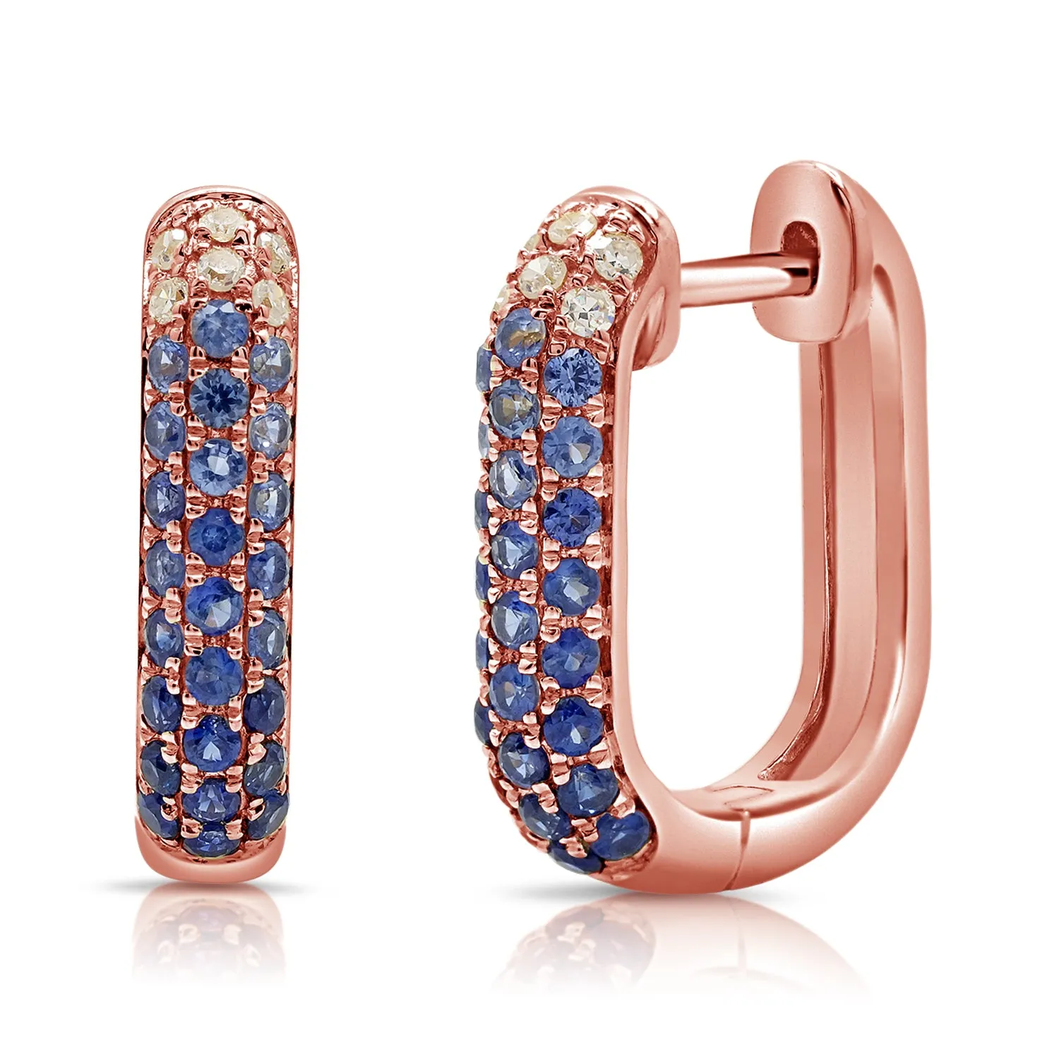 14K Gold Sapphire & Diamond Hoop Earrings