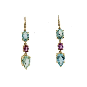 14k Pink Sapphire x Aquamarine Drop Earrings