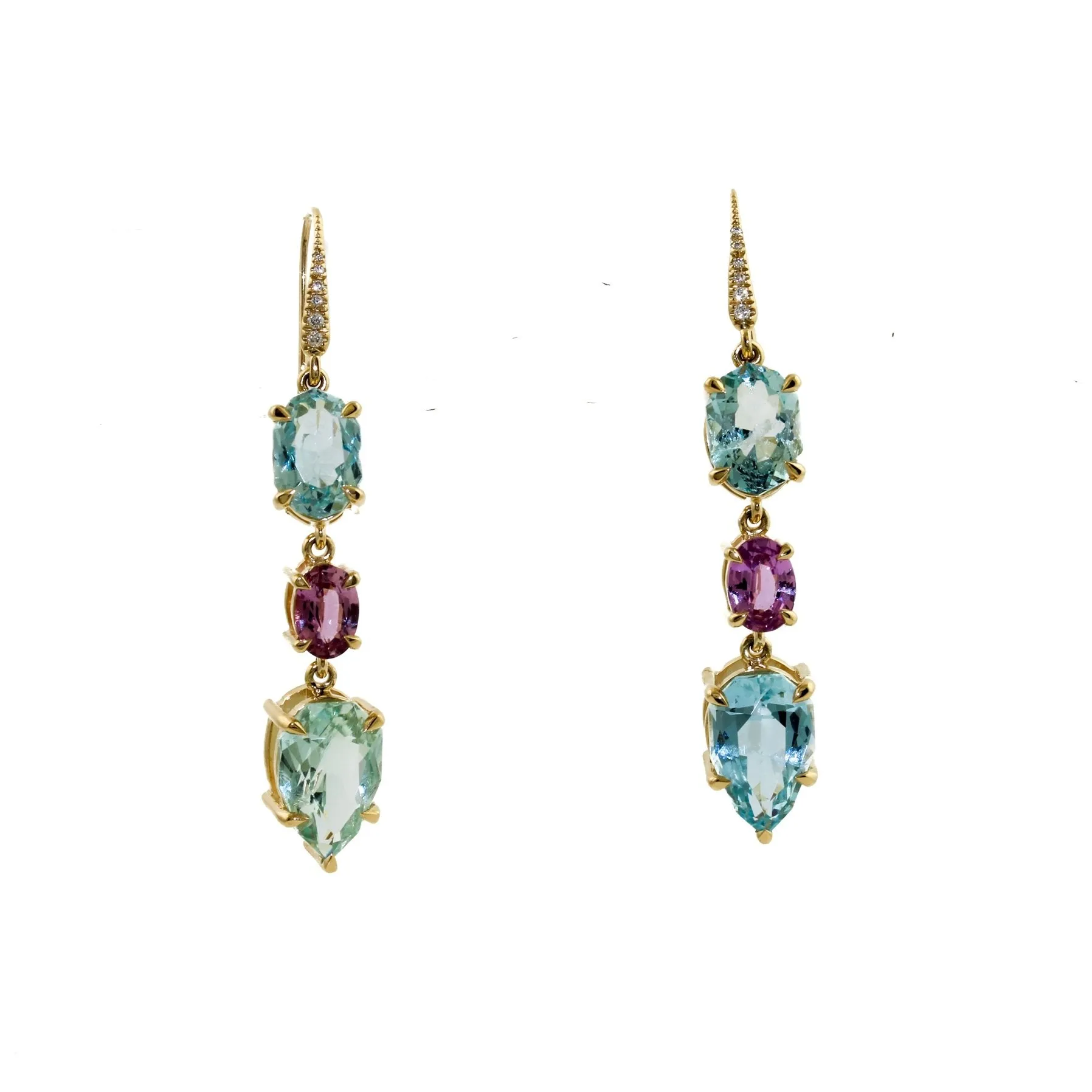 14k Pink Sapphire x Aquamarine Drop Earrings