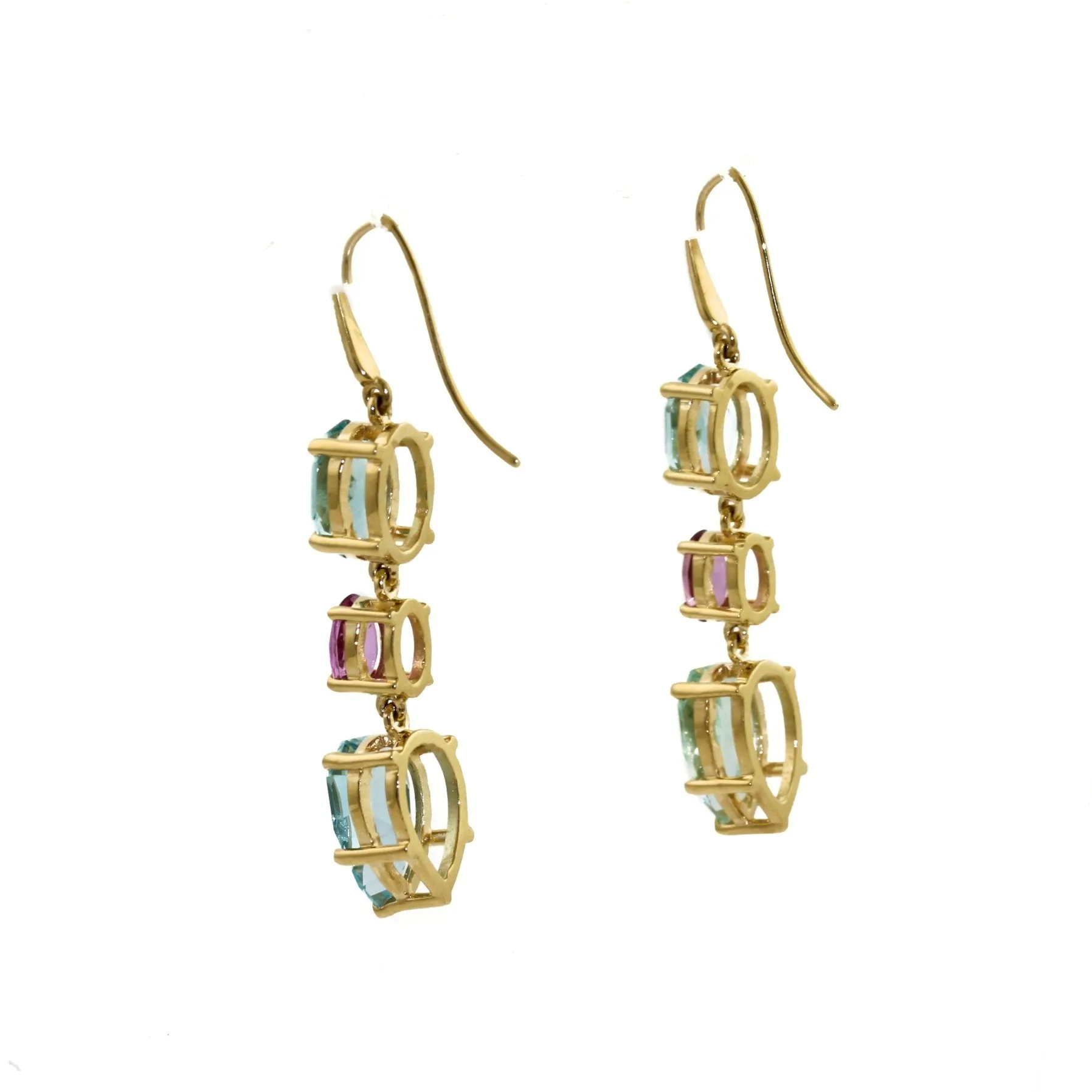 14k Pink Sapphire x Aquamarine Drop Earrings