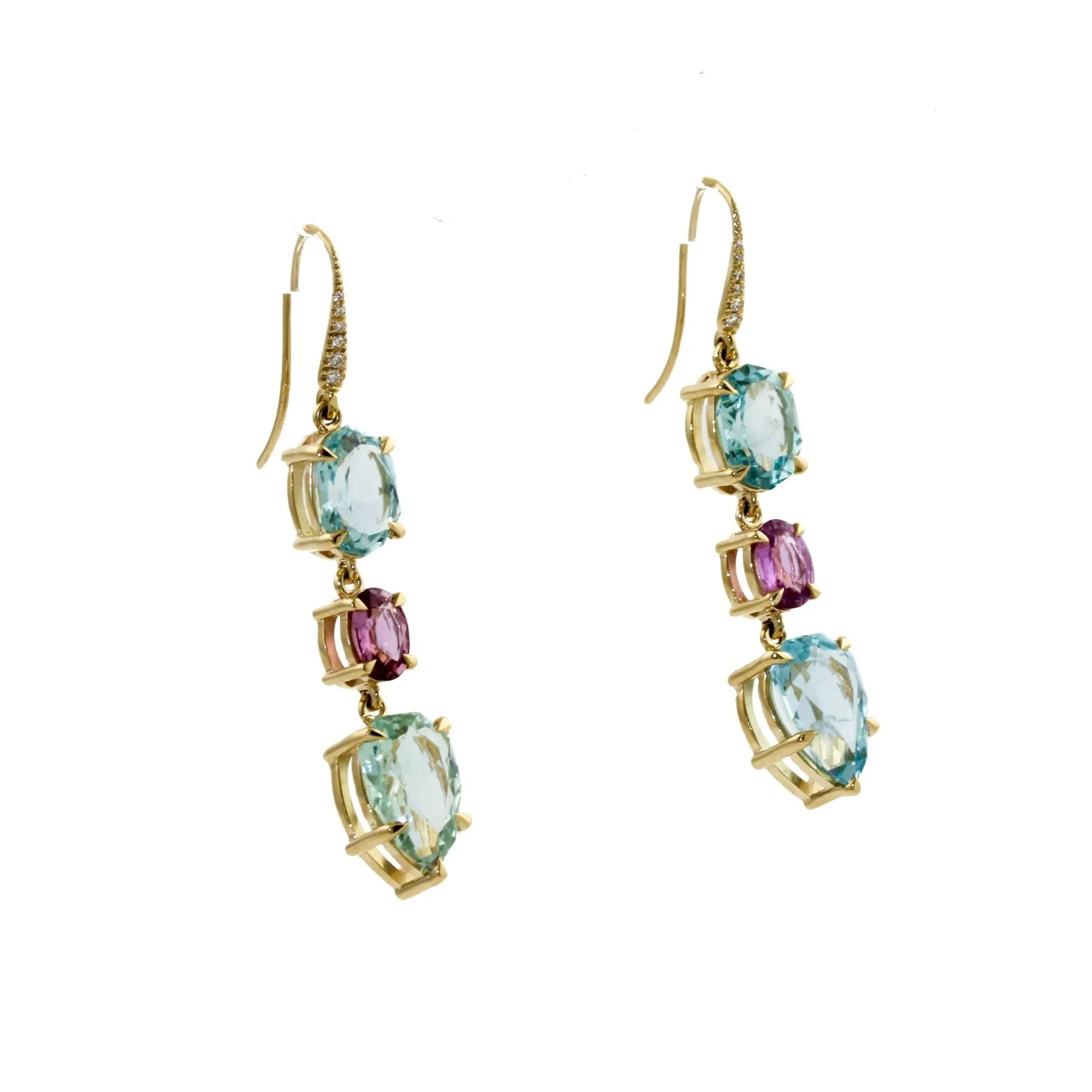 14k Pink Sapphire x Aquamarine Drop Earrings