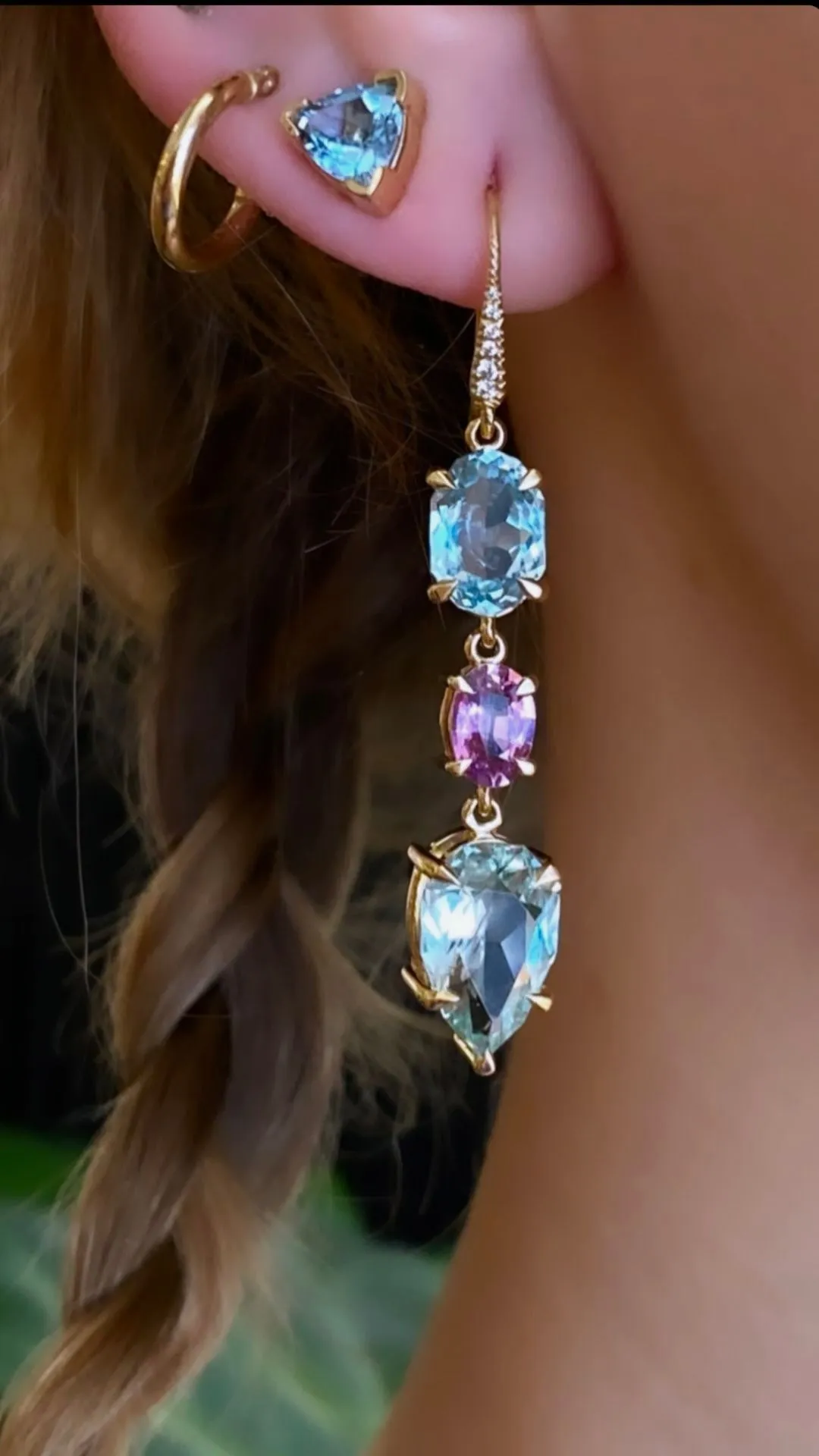 14k Pink Sapphire x Aquamarine Drop Earrings