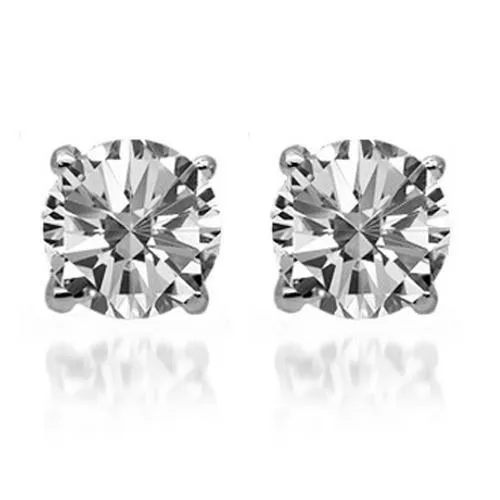 14K Solid White Gold Diamond Solitaire Stud Earrings 2.02 Ctw