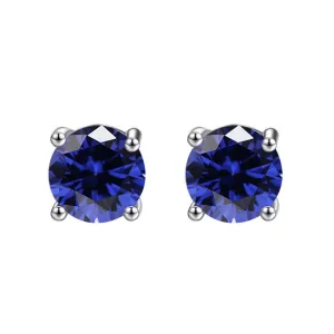 14k White Gold Created Blue Sapphire Round Stud Earrings 1/4 ct