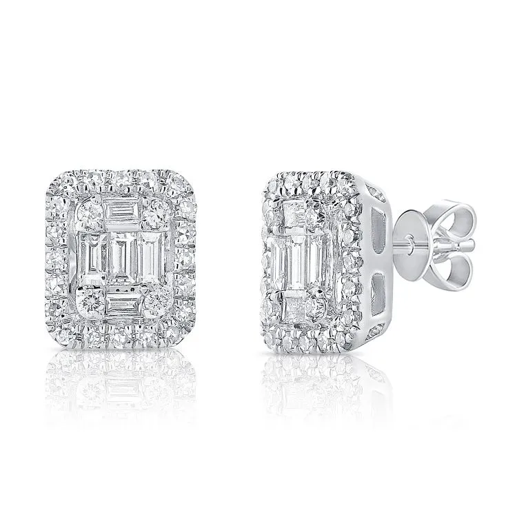 14K White Gold Diamond   Baguette Earrings