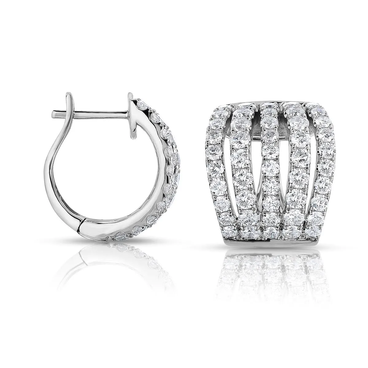 14K White Gold Diamond Multi-Row Huggie Earrings