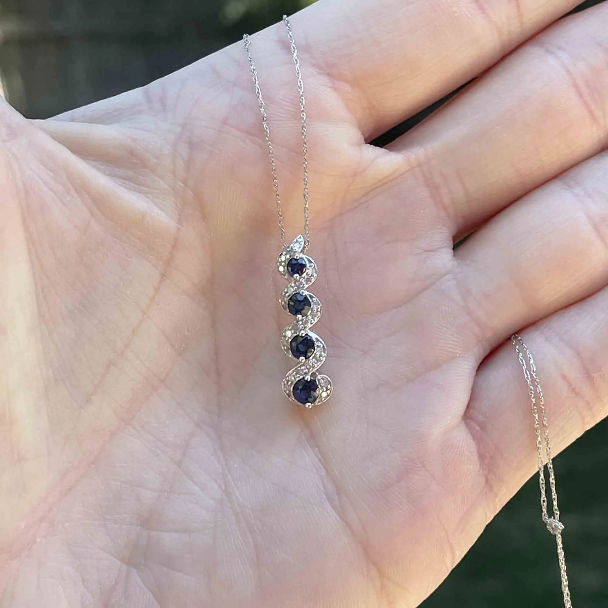 14K White Gold Diamond Sapphire Journey Necklace