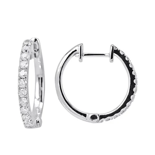 14K White Gold Diamond Small Hoop Earrings