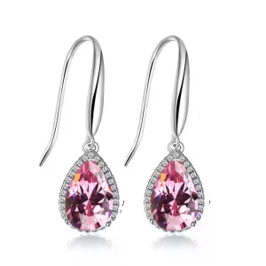 14k White Gold Plated 2 Ct Created Pink Sapphire Teardrop Earrings