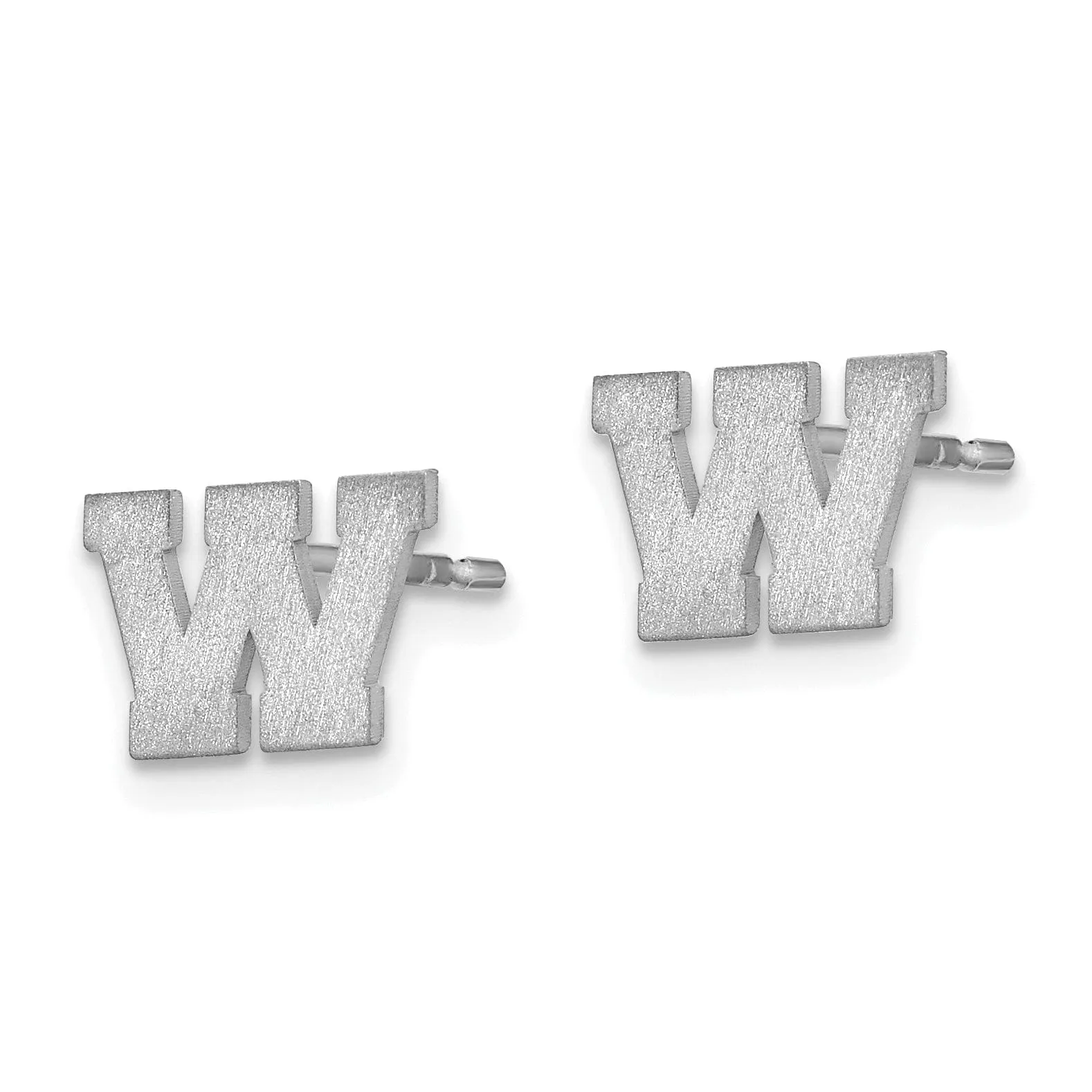 14K White Gold Script Satin Brushed Finish Letter W Initial Earrings