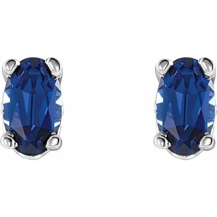 14K White Lab-Grown Blue Sapphire Earrings