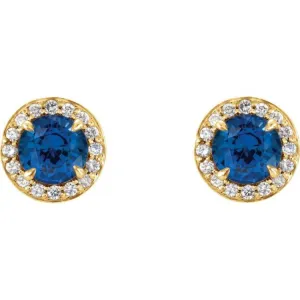 14K Yellow 4 mm Natural Blue Sapphire & 1/10 CTW Natural Diamond Earrings