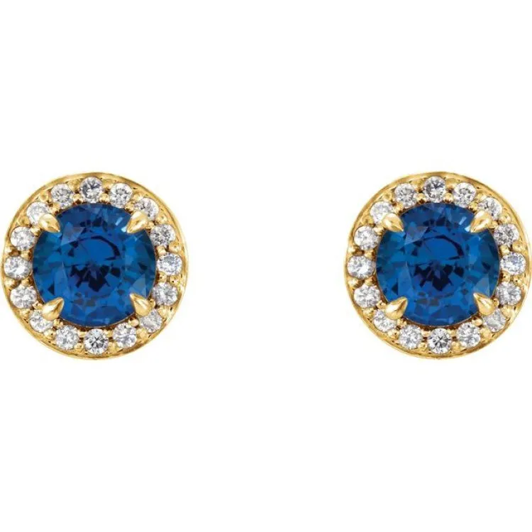 14K Yellow 4 mm Natural Blue Sapphire & 1/10 CTW Natural Diamond Earrings