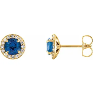 14K Yellow 5 mm Lab-Grown Blue Sapphire & 1/8 CTW Natural Diamond Earrings