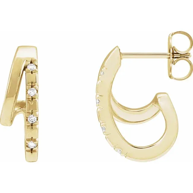 14K Yellow Gold .05 CTW Natural Diamond Hoop Earrings