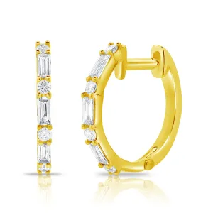 14K Yellow Gold Diamond Huggie Earrings