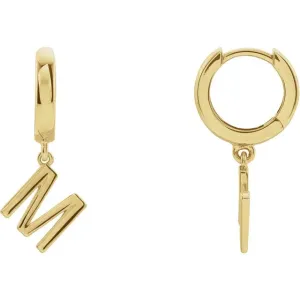 14K Yellow Gold Initial M Hinged Huggie Earring