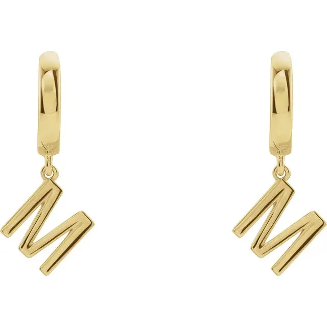 14K Yellow Gold Initial M Hinged Huggie Earring