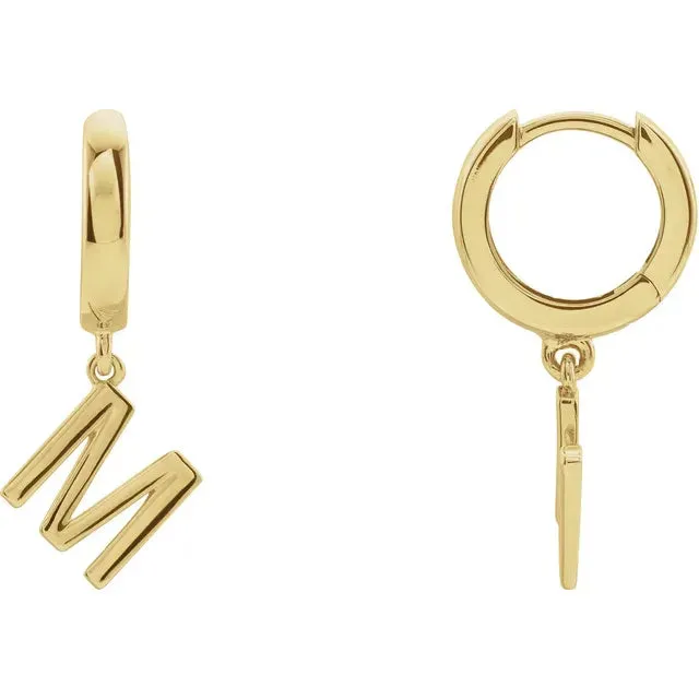 14K Yellow Gold Initial M Hinged Huggie Earring