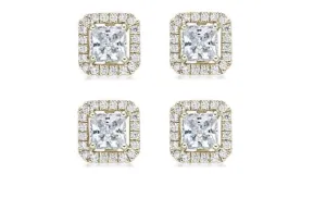 14k Yellow Gold Plated 1/2Ct Princess Cut White Sapphire Set of Two Halo Stud Earrings