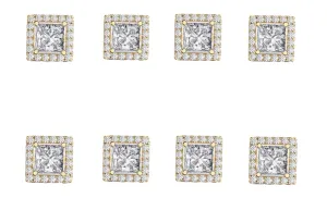 14k Yellow Gold Plated 1/2Ct Square Cut White Sapphire Set of Four Halo Stud Earrings