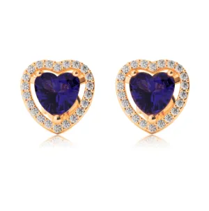 14k Yellow Gold Plated 2 Ct Created Halo Heart Blue Sapphire Stud Earrings