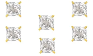 14k Yellow Gold Plated 6mm 4Ct Square Cut White Sapphire Set Of Three Stud Earrings