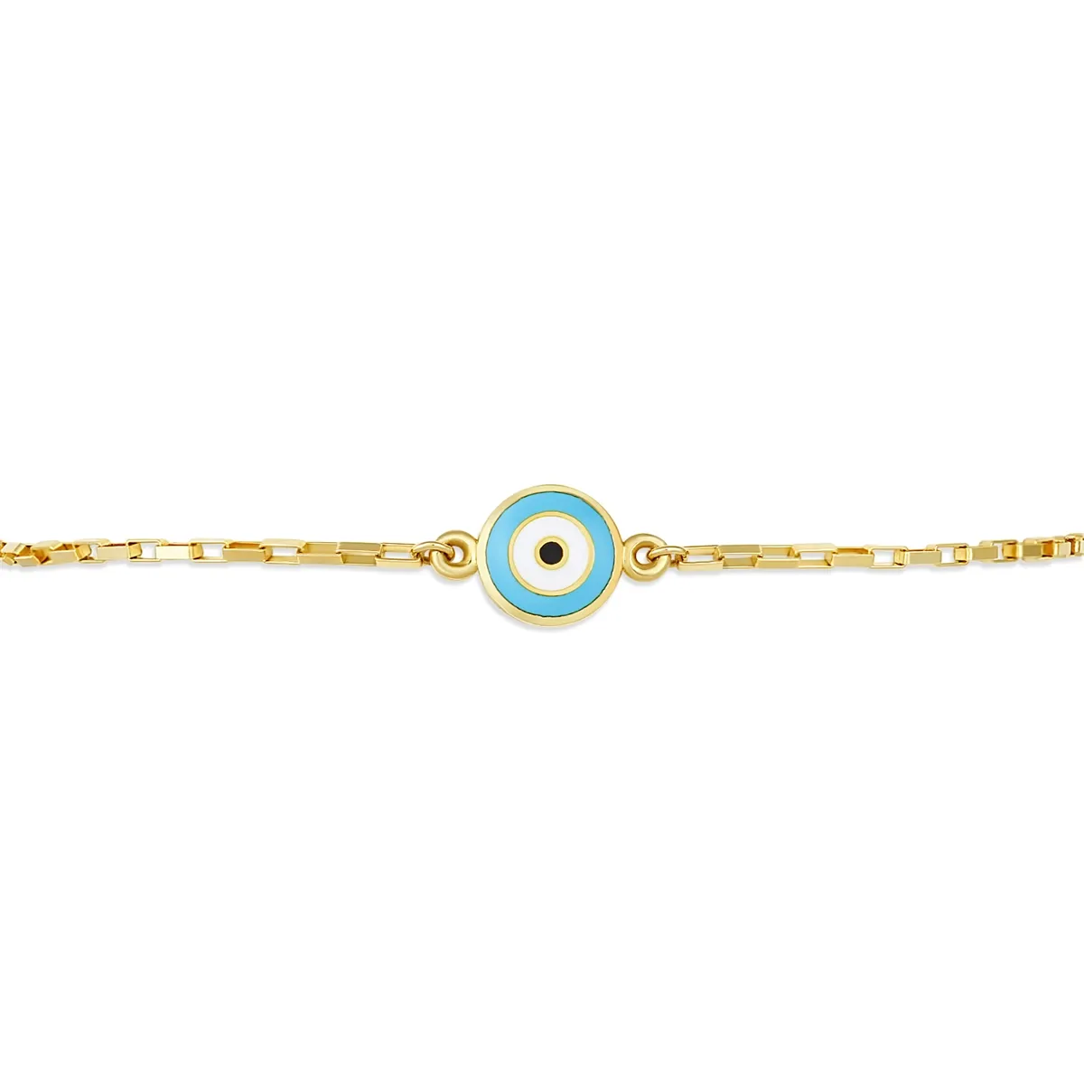 14K Yellow Gold Reversible Dark and Light Blue Enamel Round Eye Paperclip Link Bracelet