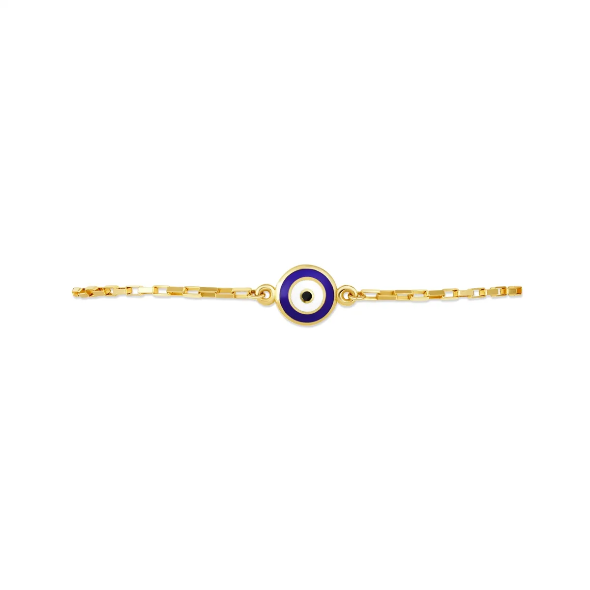 14K Yellow Gold Reversible Dark and Light Blue Enamel Round Eye Paperclip Link Bracelet