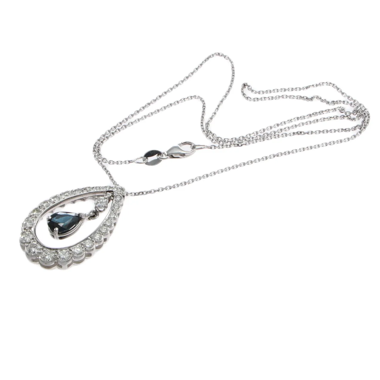 1.75CTW Diamond Pear Sapphire Teardrop Pendant Necklace 14k White Gold