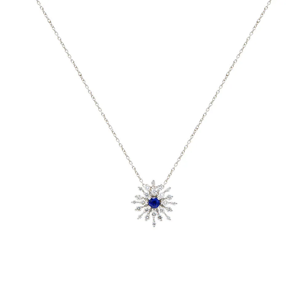 18 Karat White Gold Sapphire and Diamond Starburst Necklace