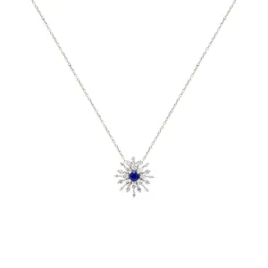 18 Karat White Gold Sapphire and Diamond Starburst Necklace