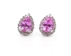 18CT White Gold Pink Sapphire Diamond Earrings