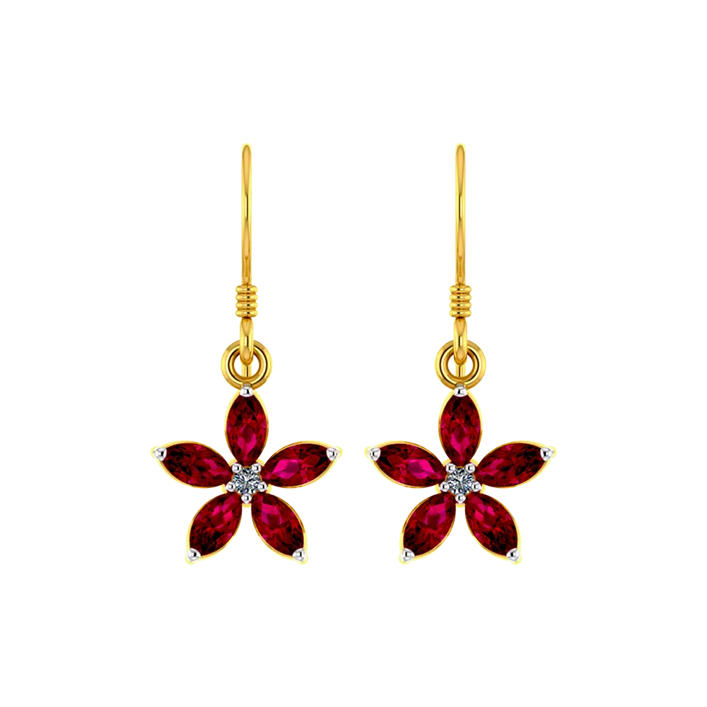 18k Floral Design Modern Gold And Diamond Earrings