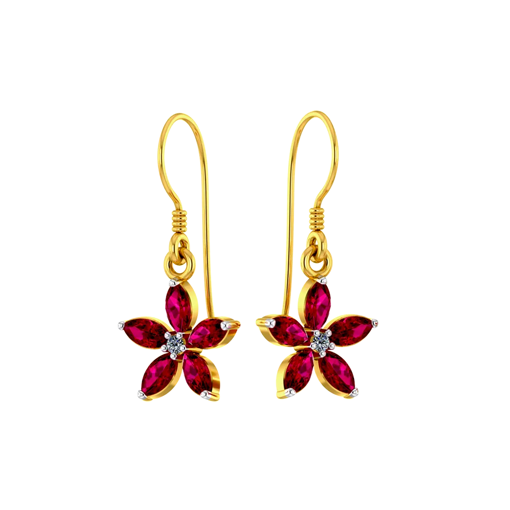 18k Floral Design Modern Gold And Diamond Earrings