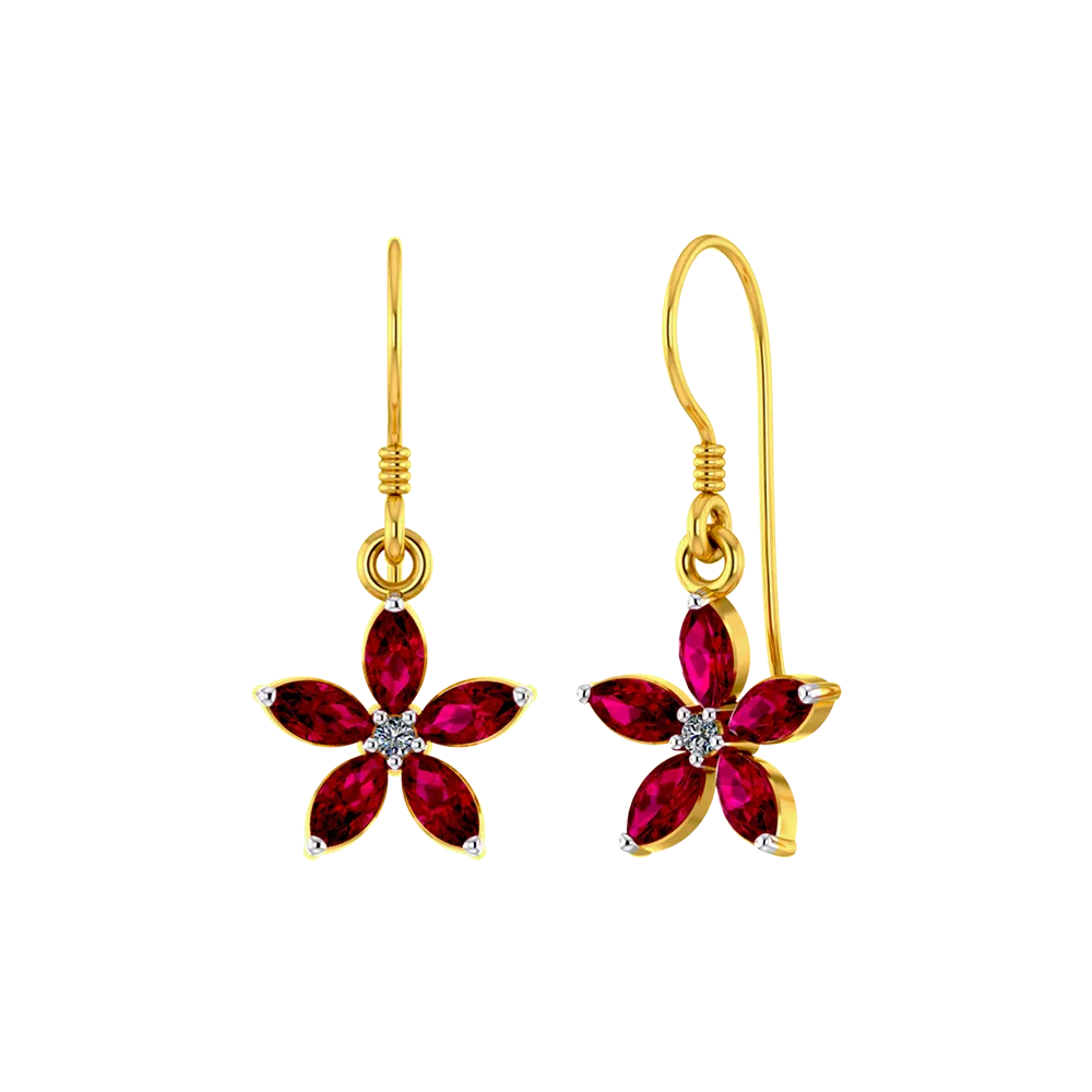 18k Floral Design Modern Gold And Diamond Earrings