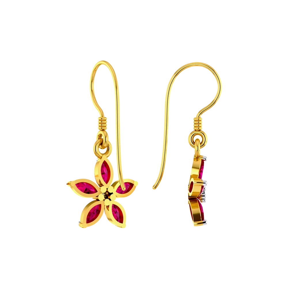 18k Floral Design Modern Gold And Diamond Earrings