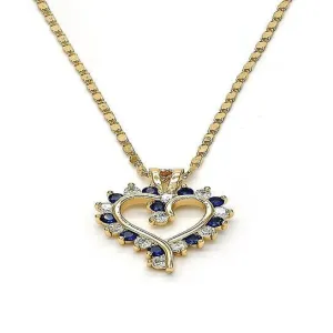 18k Gold Filled Blue Sapphire Micro Pave Heart Necklace