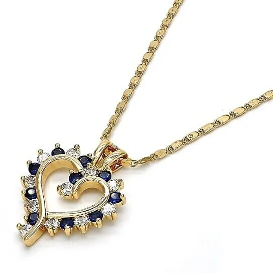 18k Gold Filled Blue Sapphire Micro Pave Heart Necklace