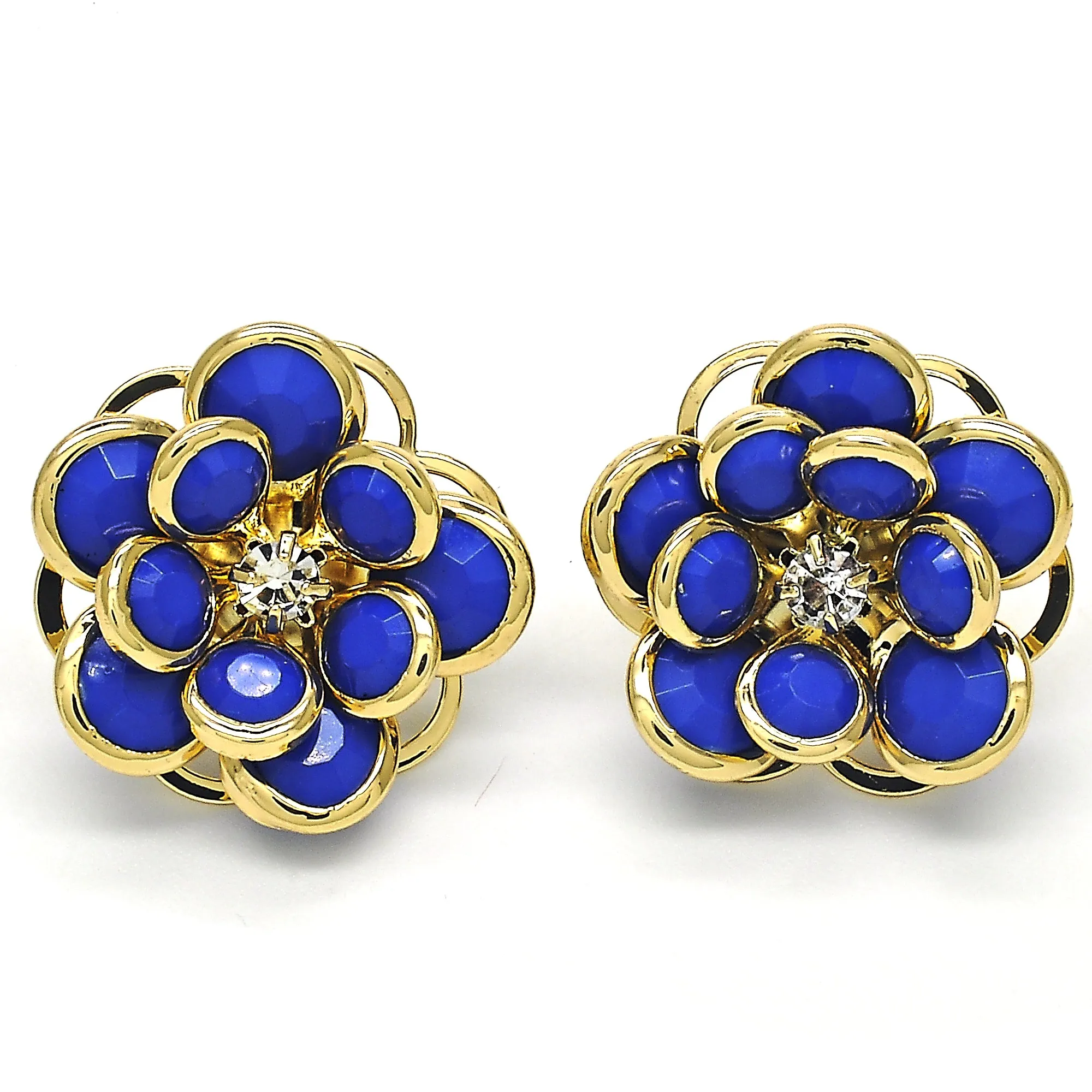 18k Gold Filled High Polish Finsh Sapphire Hibiscus Crystal Stud Earring 18K Gold